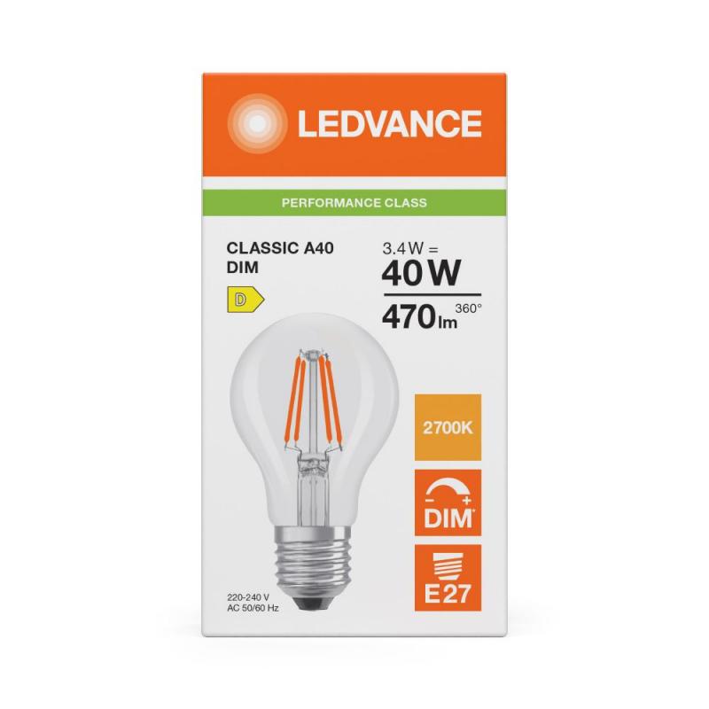Ledvance E27 LED Lampe Classic klar dimmbar 3.4W wie 40W 2700K - Performance Class