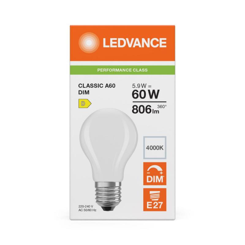 Ledvance E27 LED Lampe Classic A60 matt dimmbar 5,9W wie 60W 4000K - Performance Class