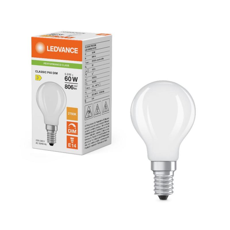 Ledvance E14 LED Tropfenlampe Classic Frosted 5,9W wie 60W 2700K warmweißes Licht