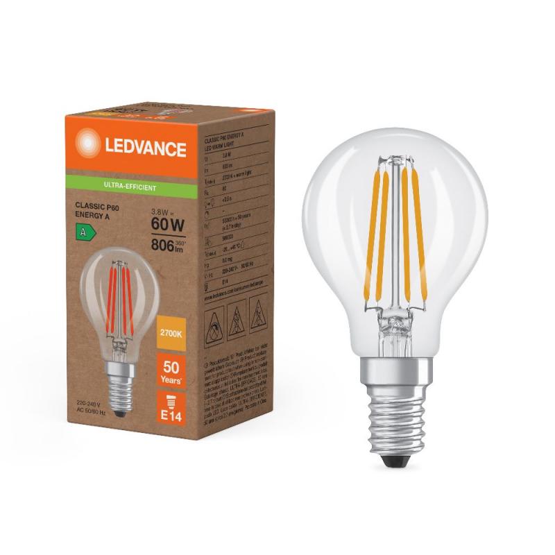 Ledvance E14 LED Tropfen Lampe matt Energy efficiency class A 3,8W wie 60W 2700K warmweiß