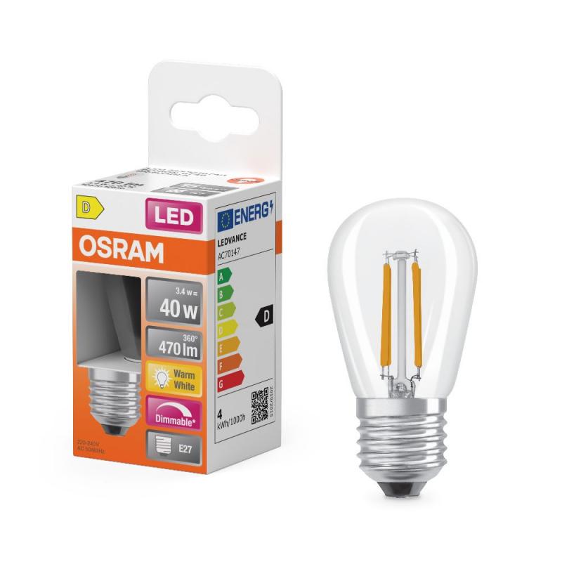 6er OSRAM E27 LED Superstar Mini Edison ST45  FILAMENT Lampe klar dimmbar 3,4W wie 40W warmweißes Licht