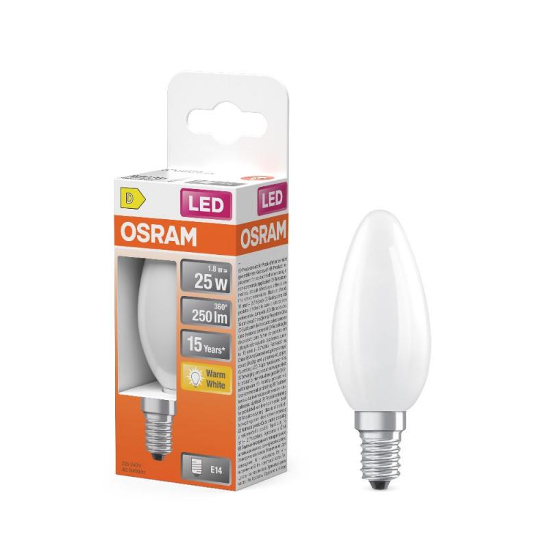 OSRAM E14 LED Kerzenlampe Star Classic B 25 matt 1.8W wie 25W warmweißes Licht für schmale Leuchten