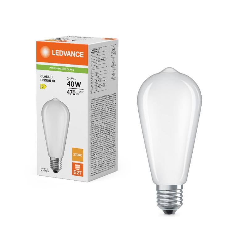 Ledvance E27 LED Lampe Classic Edison in Kolbenform matt 3,4W wie 40W 2700K warmweißes Licht