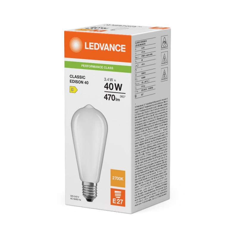 Ledvance E27 LED Lampe Classic Edison in Kolbenform matt 3,4W wie 40W 2700K warmweißes Licht