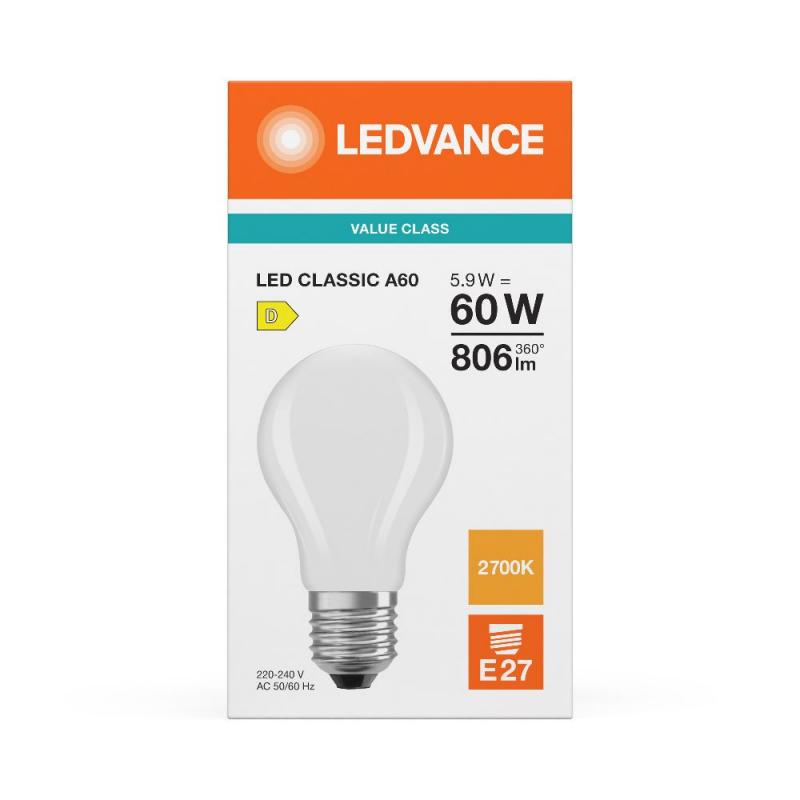 Ledvance E27 Classic A 60 LED Lampe matt 5,9W wie 60W 2700K warmweiß