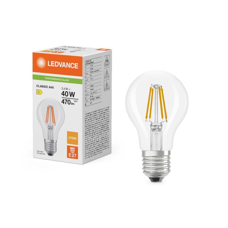 Ledvance E27 Retrofit CLASSIC LED Lampe klar 3,4W wie 40W 2700K warmweiß