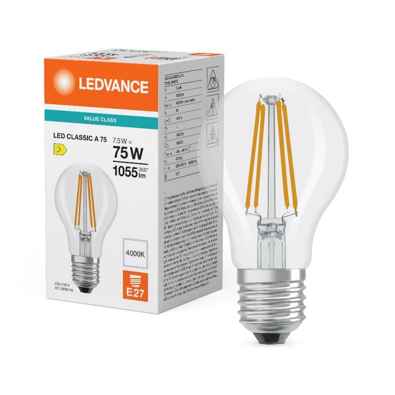 Ledvance E27 Retrofit CLASSIC LED Lampe klar 7,5W wie 75W 4000K neutralweißes Licht