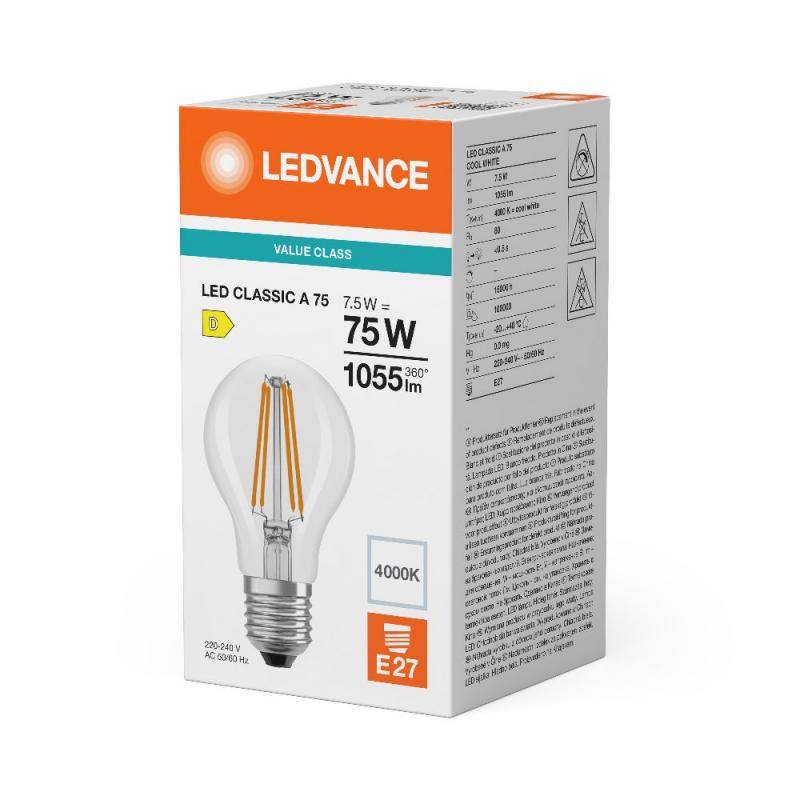 Ledvance E27 Retrofit CLASSIC LED Lampe klar 7,5W wie 75W 4000K neutralweißes Licht