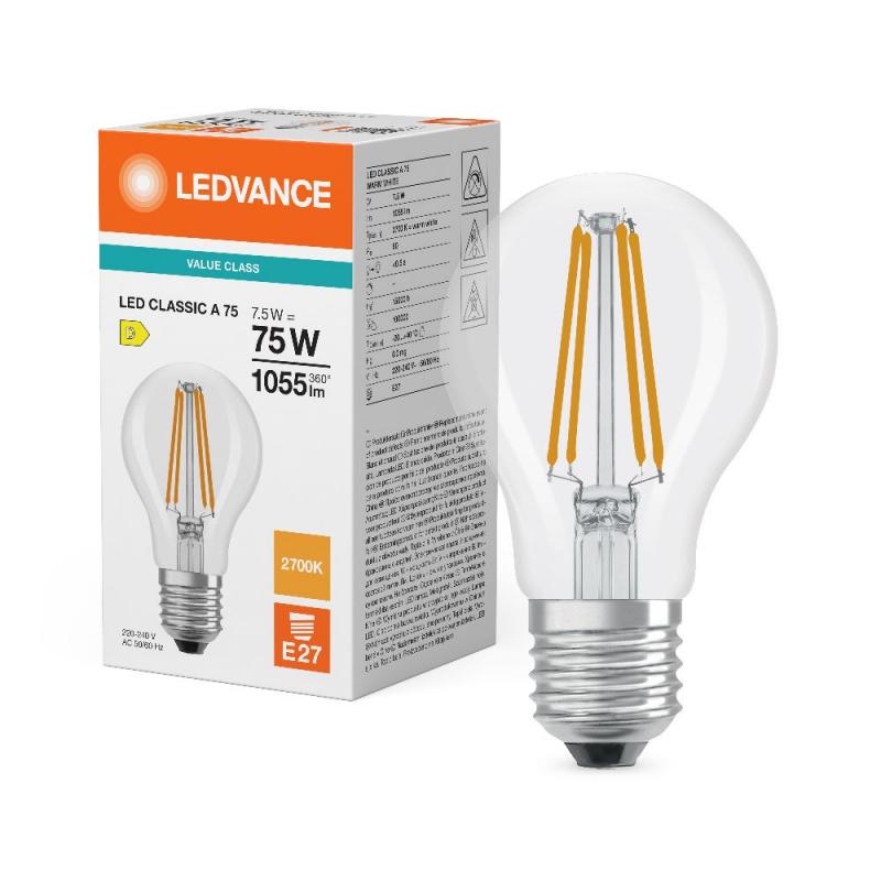 Ledvance E27 CLASSIC A75 Filament LED Lampe klar 7,5W wie 75W 2700K warmweißes blendfreies Licht