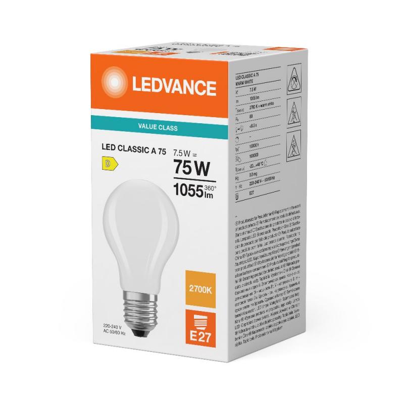 Ledvance E27 Retrofit CLASSIC LED Lampe gefrostet 7,5W wie 75W 2700K warmweißes blendfreies Licht