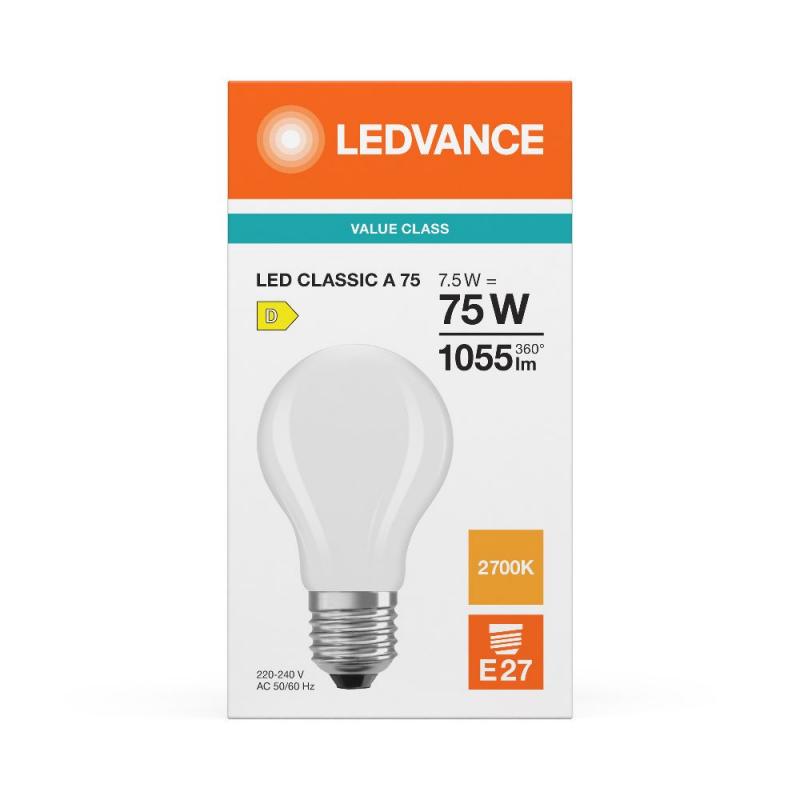 Ledvance E27 Retrofit CLASSIC LED Lampe gefrostet 7,5W wie 75W 2700K warmweißes blendfreies Licht