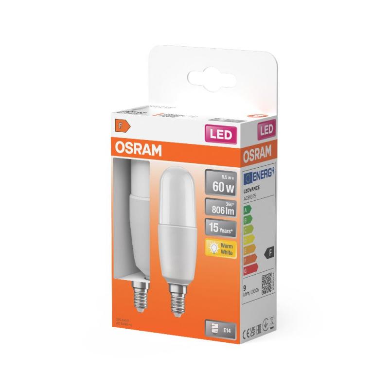 OSRAM E14 Lampe in Kolbenform 2er Set 8,5W 2700K 806lm matt wamrweiß