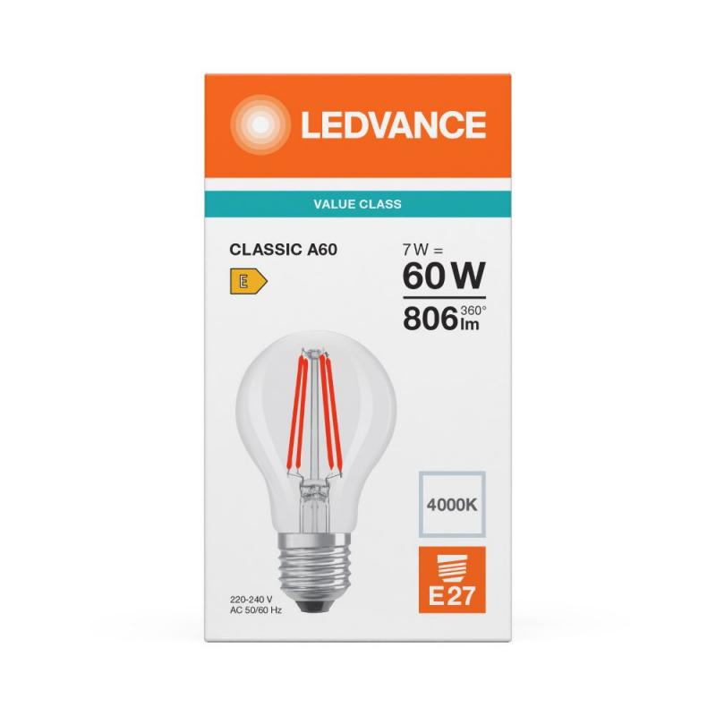 Ledvance E27 CLASSIC Filament LED Lampe klar 7W wie 60W 4000K neutralweiß