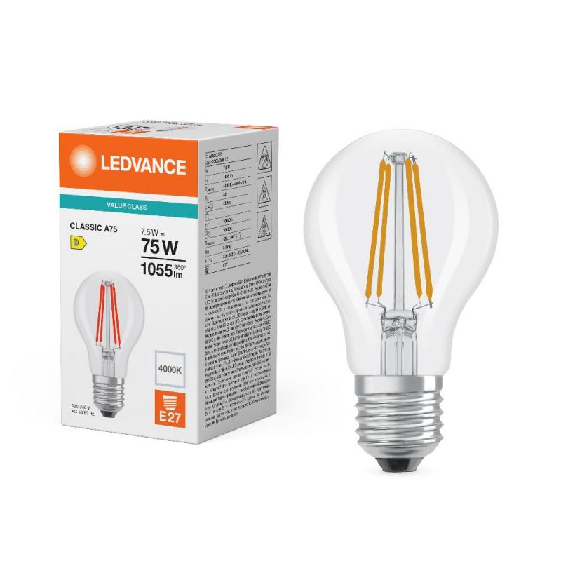 Ledvance E27 CLASSIC Filament LED Lampe klar 7,5W wie 75W 4000K neutralweiß