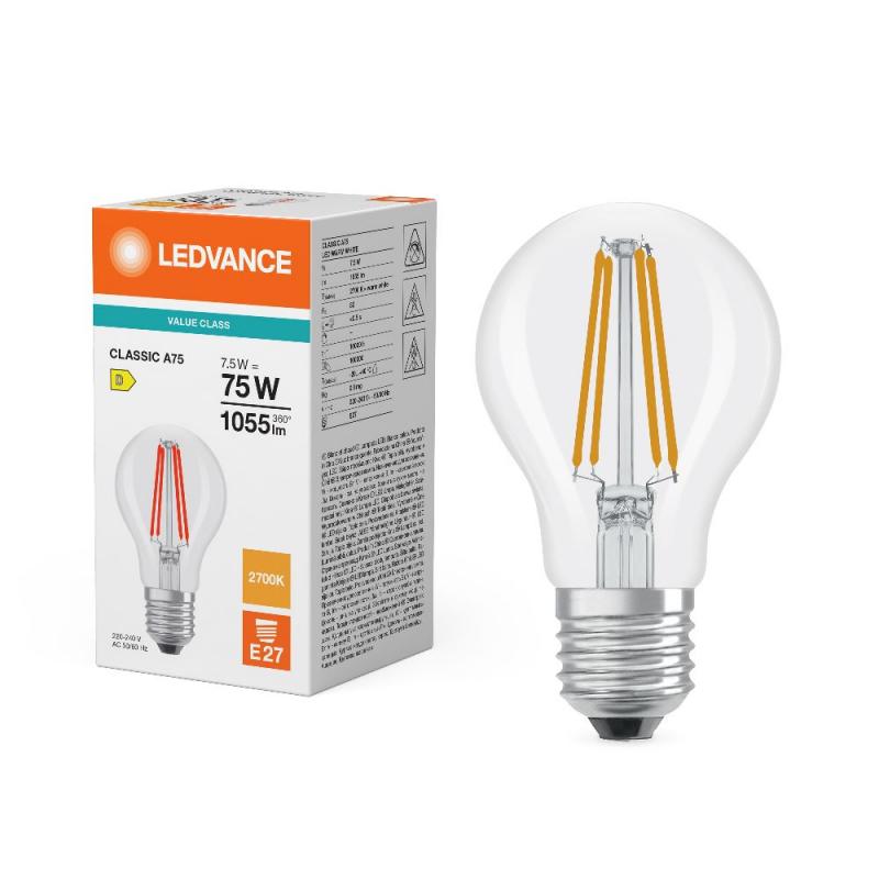 Ledvance E27 CLASSIC Filament LED Lampe klar 7,5W wie 75W 2700K warmweiß