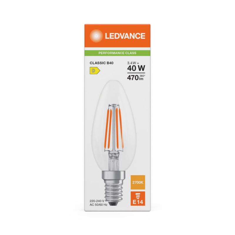 Ledvance E14 LED Kerzenlampe CLASSIC Filament B40 3,4W wie 40W 2700 K warmweißes Licht