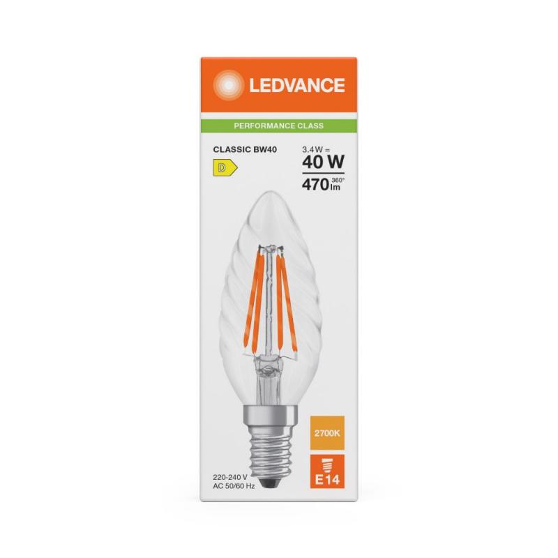 Ledvance E14 LED Kerzenlampe Classic Filament  gedrehte Form 3,4W wie 40W 2700K warmweißes Licht