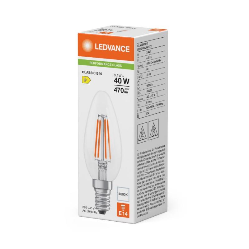 Ledvance E14 LED Kerzen Lampe Filament B40 klar 3,4W wie 40W 4000K neutralweißes Licht