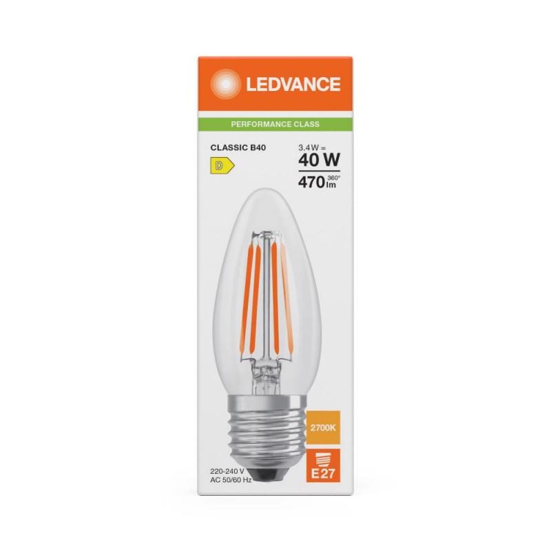 Ledvance E27 LED Kerzenlampe Filament  B40 Classic klar 34W wie 40W 2700K warmweißes Licht