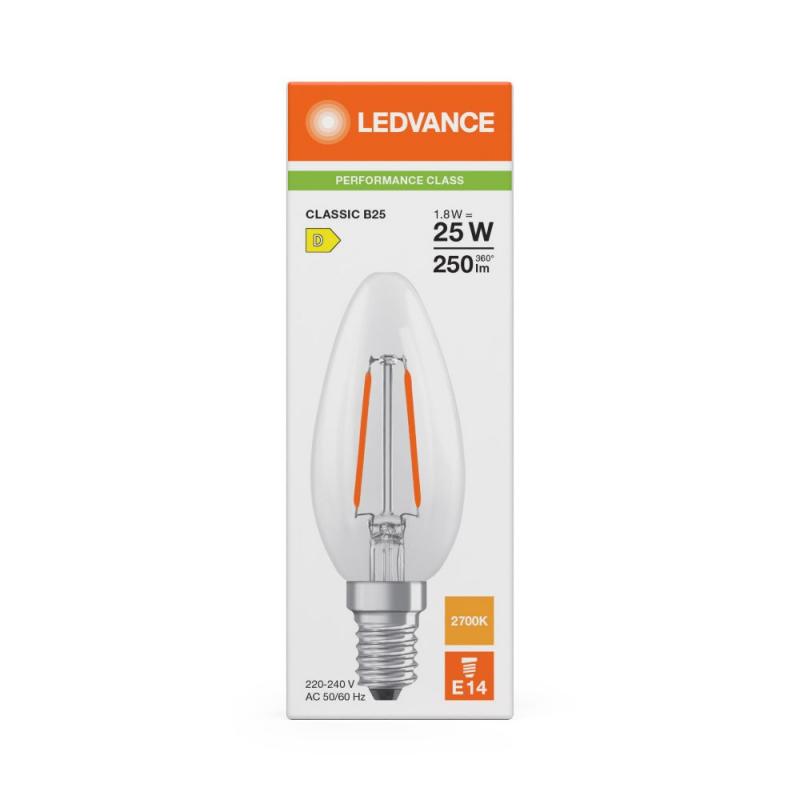 Ledvance E14 LED Kerzenlampe Classic B 25 Filament 1,8W wie 25W 2700 K warmweißes Licht