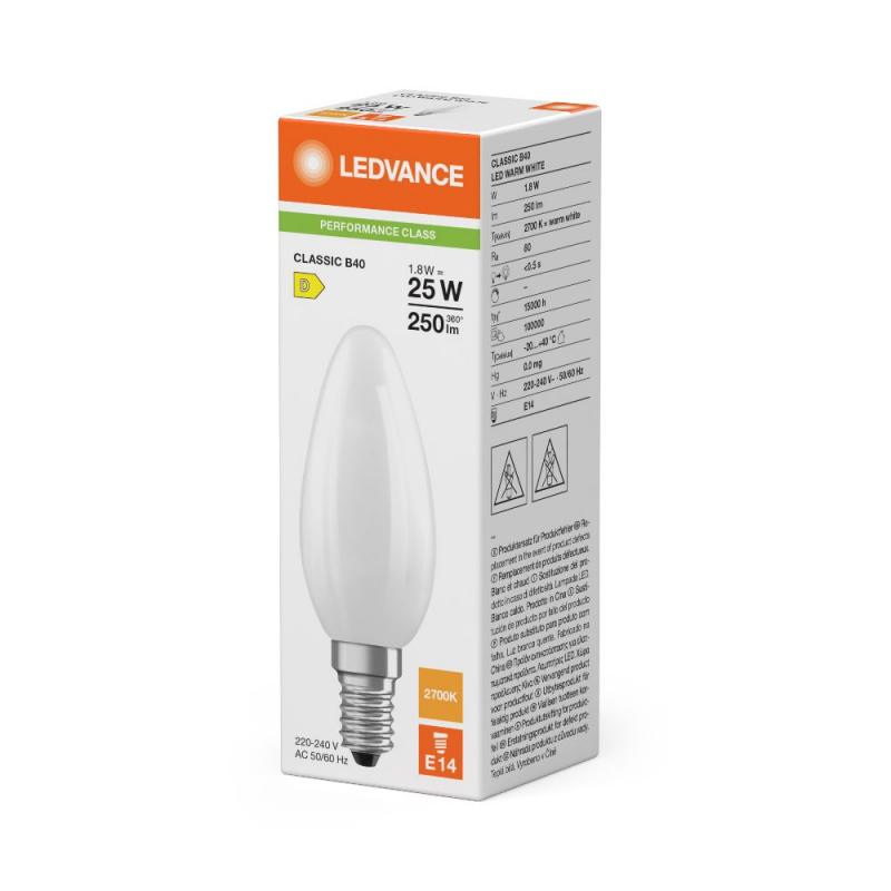 Ledvance E14 LED Kerzenlampe CLASSIC B25 Frosted 1,8W wie 25W 2700 K warmweißes Licht
