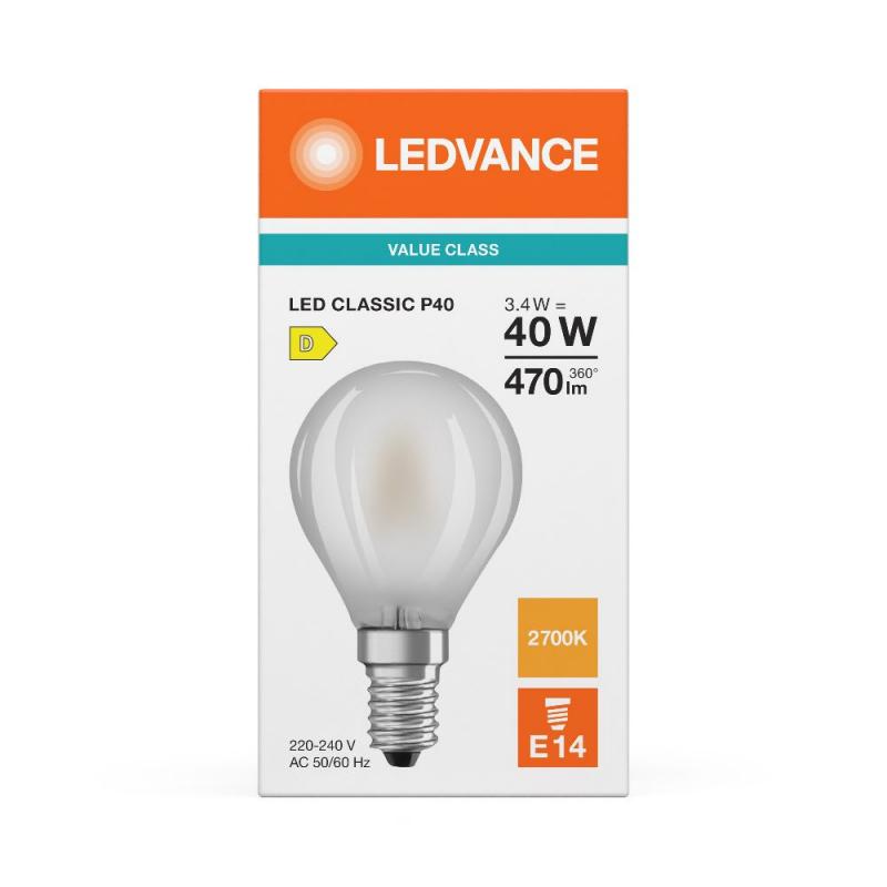 Ledvance E14 LED Tropfenlampe Classic P 40 matt 3,4W wie 40W 2700K warmweißes Licht