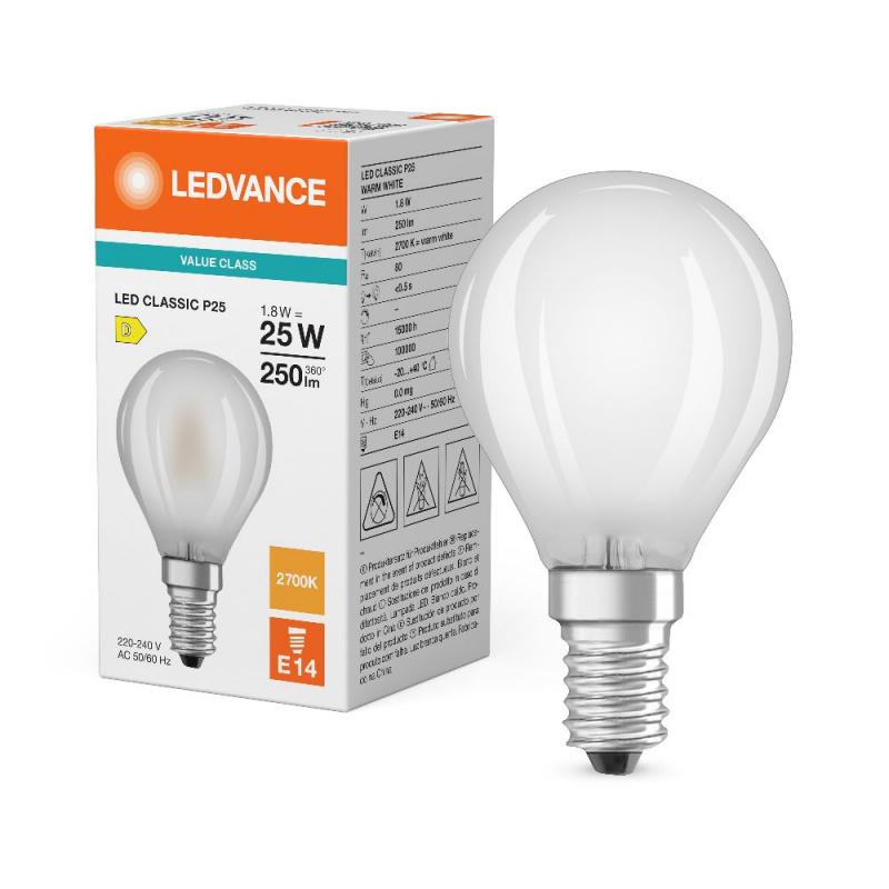 Ledvance E14 LED Filament Lampe Classic P 25 1,8W wie 25W 2700K warmweißes Licht