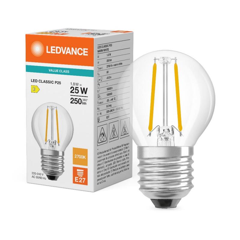 Ledvance E27 CLASSIC Filament LED Tropfen Lampe klar 1,8W wie 25W 2700K warmweiß