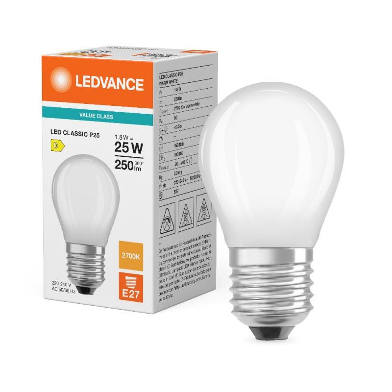 Ledvance E27 CLASSIC Filament LED Tropfen Lampe matt 1,8W wie 25W 2700K warmweiß