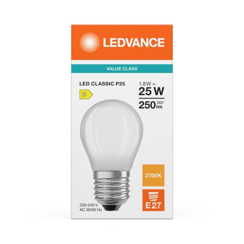 Ledvance E27 CLASSIC Filament LED Tropfen Lampe matt 1,8W wie 25W 2700K warmweiß