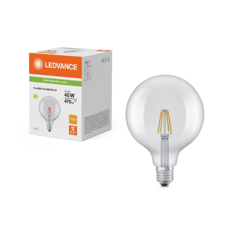 Ledvance E27 LED Filament Kugellampe Classic Globe 125 klar 3,4W wie 40W 2700K warmweißes Licht