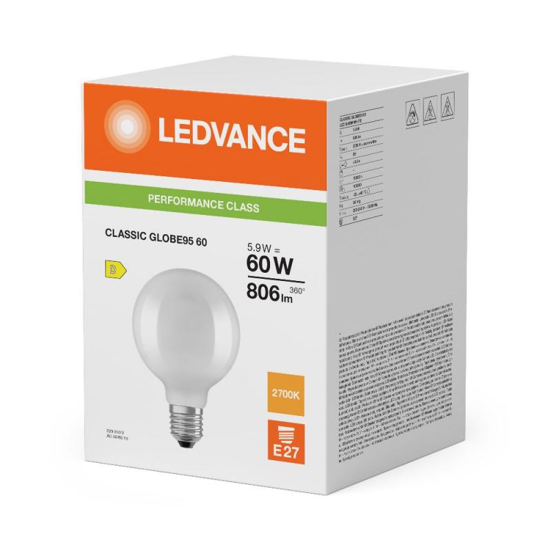 Ledvance E27 LED Kugellampe Classic Globe 95 matt 5,9W wie 60W 2700K warmweißes Licht