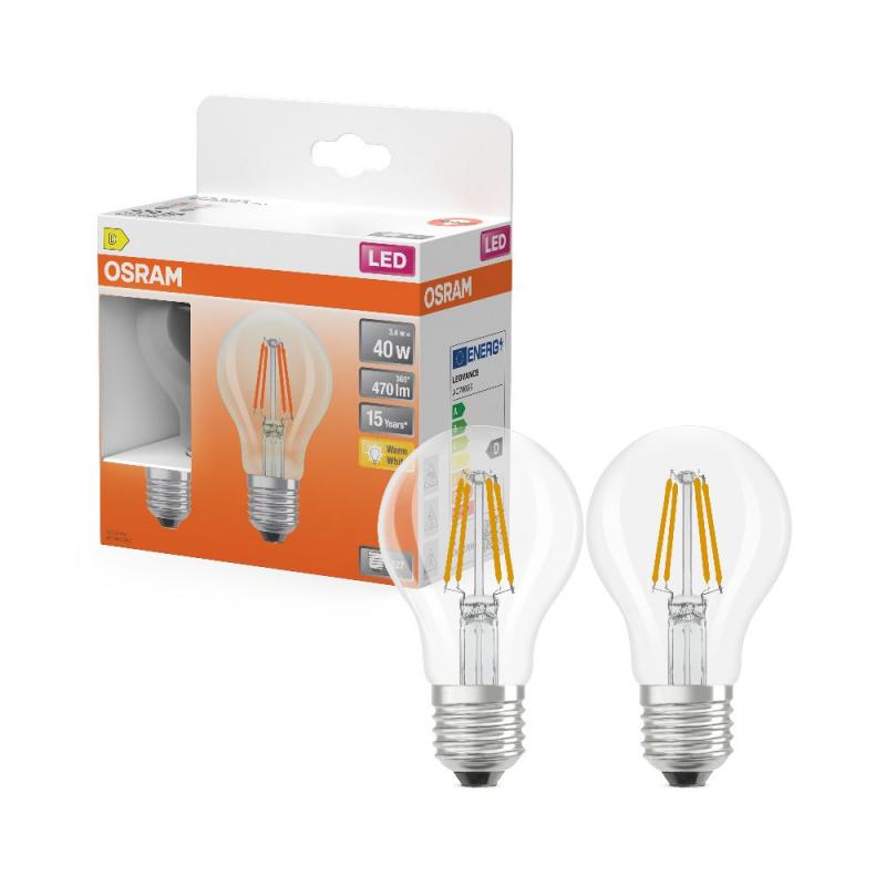 2er Pack OSRAM E27  LED Star Classic A 40 Filament 3,4W wie 40W warmweiß