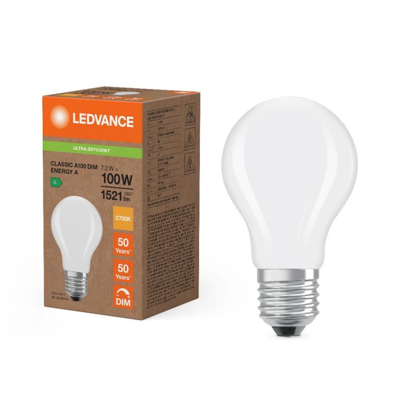 Ledvance E27 Sehr effiziente dimmbare LED Lampe Classic matt 7.2W wie 100W 2700K warmweißes Licht