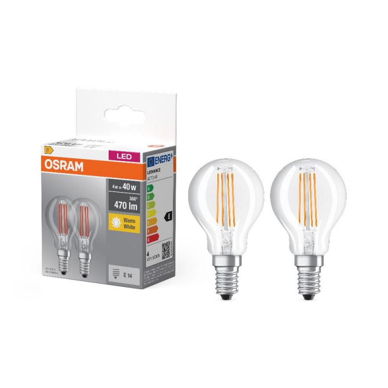 DOPPELPACK E14 Osram LED Lampe BASE Filament 4W wie 40W 2700K behagliches warmweißes Licht
