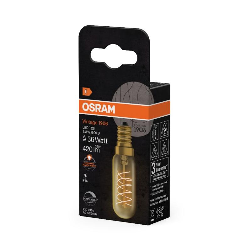 Osram E14 LED Vintage 1906 T26 25 Spiral Filament Lampe 4,8W wie 25W 2200K extra warmweiß Bernsteinfarbe