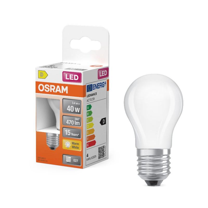 OSRAM E27 LED Lampe Star Classic P 40 matt in kleiner Tropfenform 3.4W wie 40W warmweißes Licht