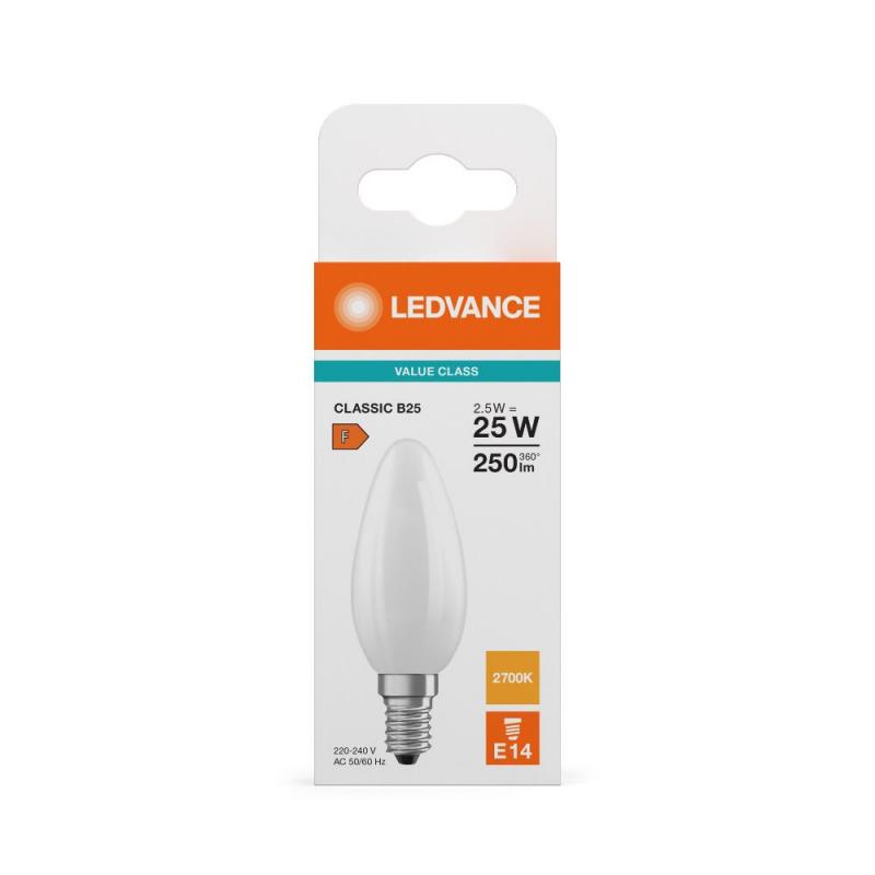 Ledvance E14 LED Kerzenlampe Classic B25 Frosted 2,5W wie 25W 2700K warmweißes Licht