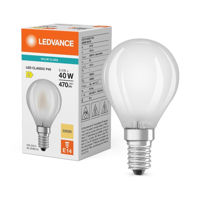 Ledvance E14 LED Tropfenlampe Classic P40 Frosted 4,2W wie 40W 3000K warmweißes Licht