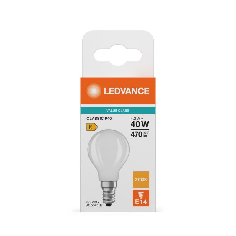 Ledvance E14 LED Tropfenlampe Classic P40 Frosted 4,2W wie 40W 2700K warmweißes Licht