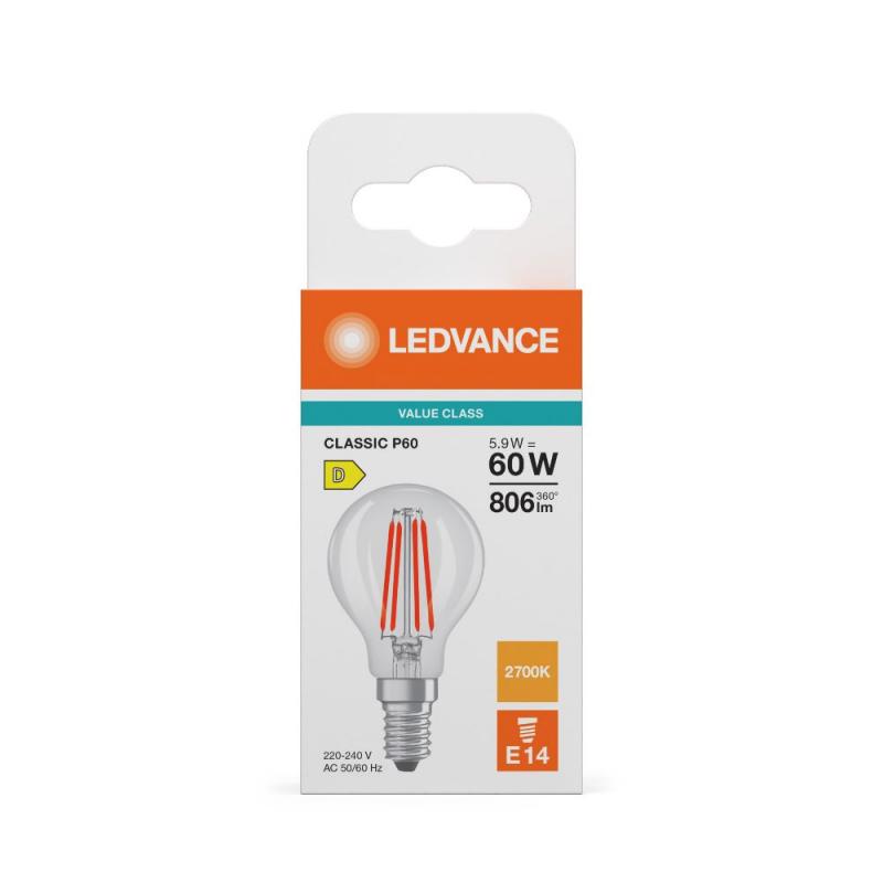 Ledvance E14 LED Filament Tropfenlampe Classic P60 klar 5,9W wie 60W 2700K warmweißes Licht