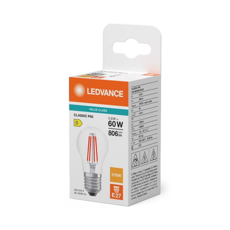 Ledvance E27 Filament LED Lampe Classic P60 5,9W wie 60W 2700K warmweißes Licht