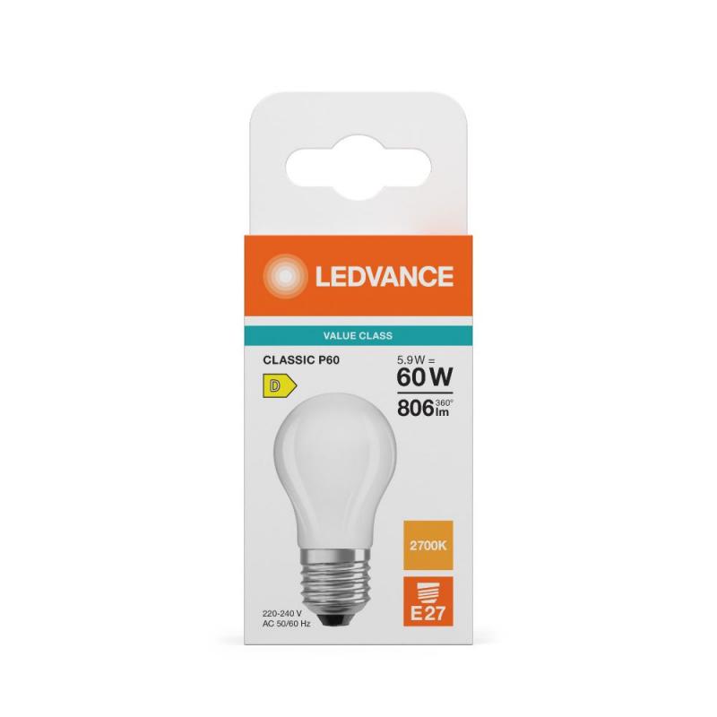 Ledvance E27 LED Lampe Classic Frosted P60 5,9W wie 60W 2700K warmweißes Licht