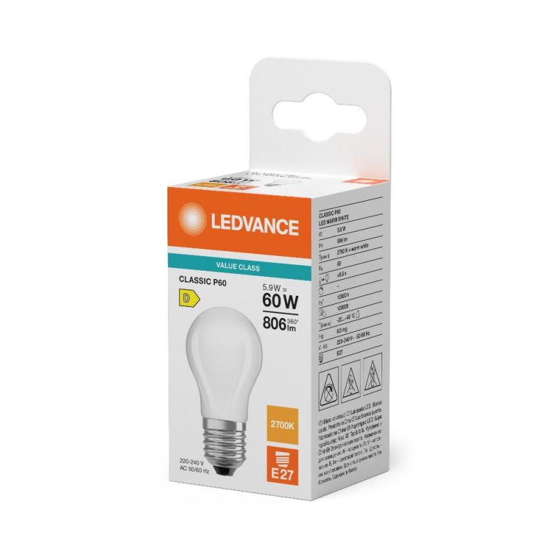 Ledvance E27 LED Lampe Classic Frosted P60 5,9W wie 60W 2700K warmweißes Licht