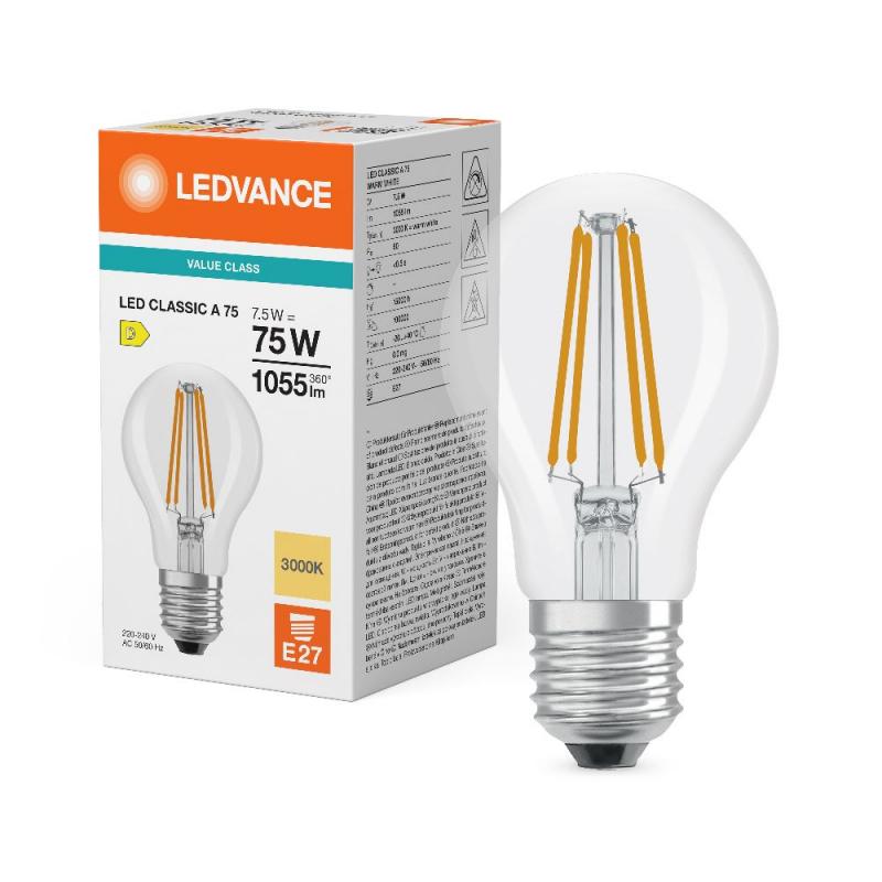 Ledvance E27 CLASSIC Filament LED Lampe A75 klar 7,5W wie 75W 3000K warmweiß