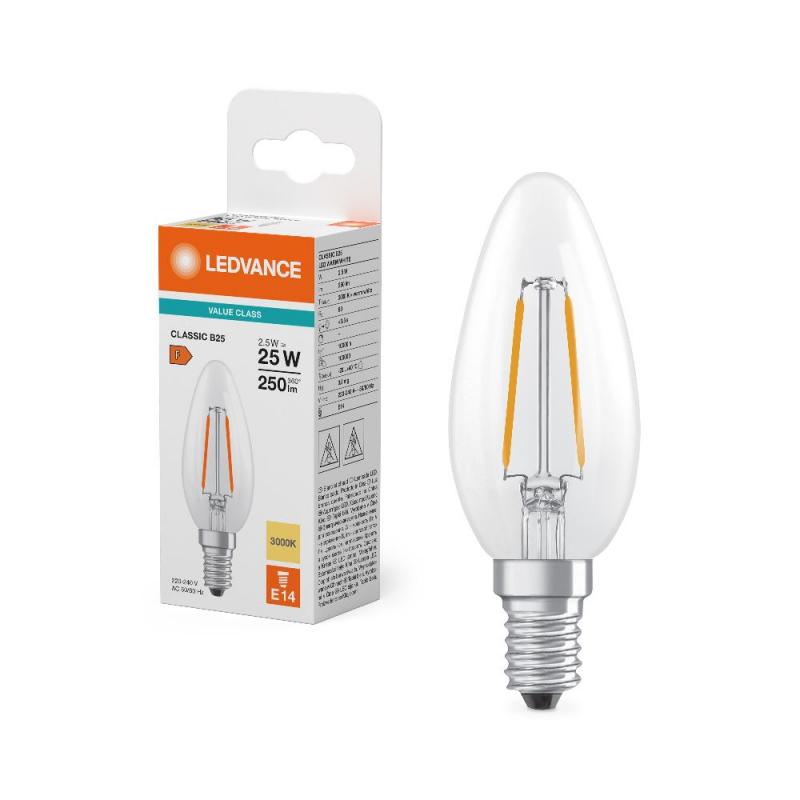 Ledvance E14 LED Kerzenlampe Classic klar 2,5W wie 25W 3000K warmweißes Licht
