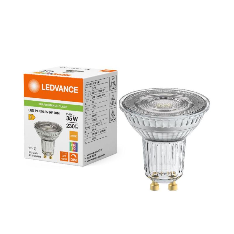 Ledvance GU10 PAR16 Reflektor 36° 2.4W wie 35W dimmbarer warmweißer Strahler 2700K 90Ra hohe Farbwiedergabe