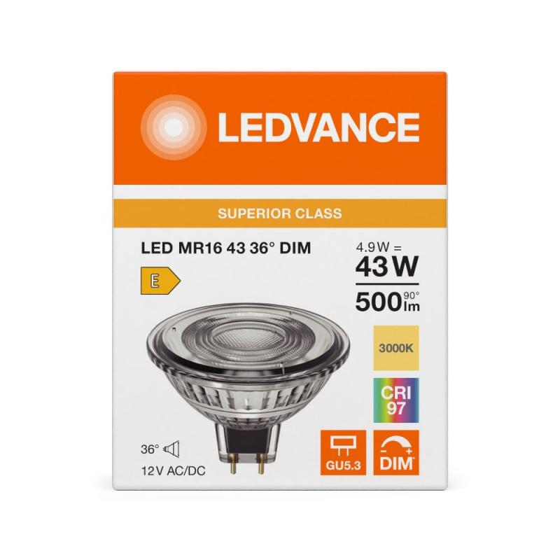 Ledvance GU5.3 LED Niedervolt Reflektor Lampe MR16 dimmbar 36° 4.9W wie 43W warmweiß 3000K hohe Farbwiedergabe 97Ra