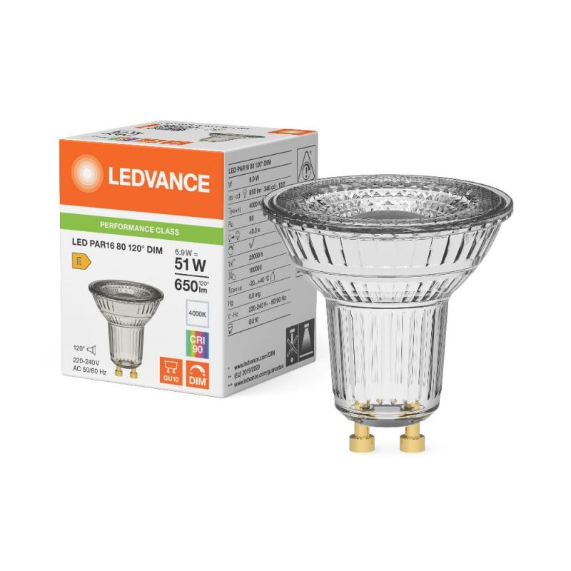 Ledvance GU10 PAR16 Reflektor 120° 6,9W wie 51W dimmbarer neutralweißer Strahler 4000K 90Ra mit hoher Farbwiedergabe