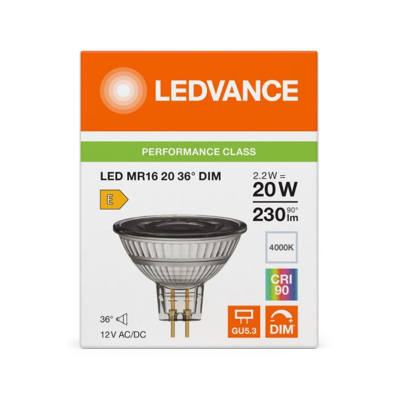 Ledvance GU5.3 LED Niedervolt Reflektor Lampe MR16 dimmbar 36° 2.2W wie 20W neutralweiß 4000K hohe Farbwiedergabe